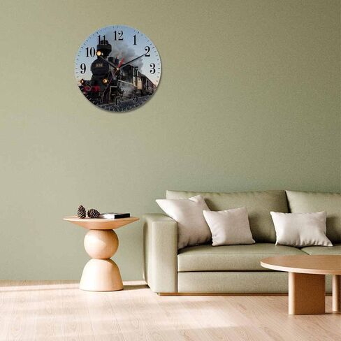 Morning Train Wall Clock Old Steam Train Smoke Rairoad Sunrise 10 Inch Silent Non Ticking Battery Operated Clock Vintage Round Clock for Living Room Bedroom Bathroom Office Decor in Saudi Arabia