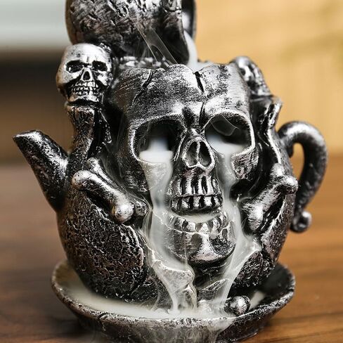 حامل البخور السيراميكي على شكل جمجمة بشرية، مبخرة بخور بتدفق خلفي، حاملات مخروطية للبخور مصنوعة يدويًا، تمثال ديكور منزلي هدية، زينة تمثال in Kuwait
