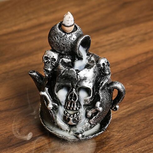 حامل البخور السيراميكي على شكل جمجمة بشرية، مبخرة بخور بتدفق خلفي، حاملات مخروطية للبخور مصنوعة يدويًا، تمثال ديكور منزلي هدية، زينة تمثال in Kuwait