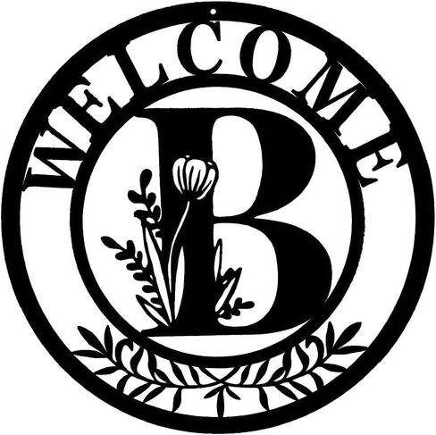 Initial Welcome Sign Front Door Wreath, 12 Inch Metal Monogrammed Sign Farmhouse Porch Sign Wall Art Decor, Monogram Rustic Welcome Wreath for Indoor Outdoor (Letter B) in Saudi Arabia