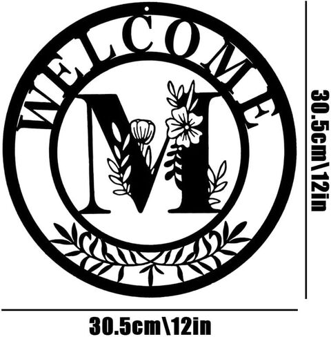 Initial Welcome Sign Front Door Wreath, 12 Inch Metal Monogrammed Sign Farmhouse Porch Sign Wall Art Decor, Monogram Rustic Welcome Wreath for Indoor Outdoor (Letter B) in Saudi Arabia