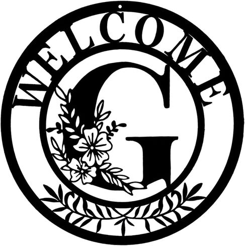 Initial Welcome Sign Front Door Wreath, 12 Inch Metal Monogrammed Sign Farmhouse Porch Sign Wall Art Decor, Monogram Rustic Welcome Wreath for Indoor Outdoor (Letter B) in Saudi Arabia