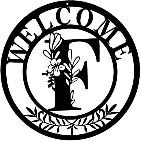 Initial Welcome Sign Front Door Wreath, 12 Inch Metal Monogrammed Sign Farmhouse Porch Sign Wall Art Decor, Monogram Rustic Welcome Wreath for Indoor Outdoor (Letter B) in Saudi Arabia