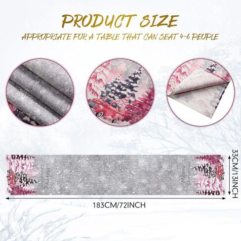 Christmas Tree Table Runner Snowflake Red Truck Table Runner Merry Xmas Table Runner Farmhouse Winter Holiday Kitchen Dining Table Decoration for Indoor Outdoor Home Party Decor, 13 x 72 Inch, Pink in Saudi Arabia