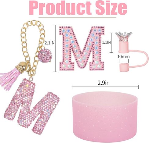 JUNIQUTE Pink Diamond Letter Charms Accessories For Handle Set,Bottom Protector for 40oz 30oz Stanley Cup Diamond Crown Straw Cover & Diamond Sticker (M) in Saudi Arabia