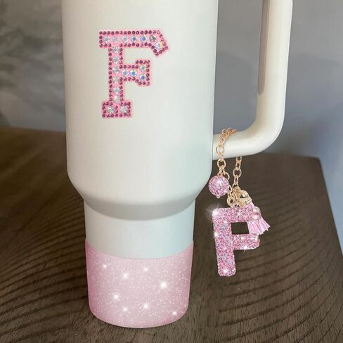 JUNIQUTE Pink Diamond Letter Charms Accessories For Handle Set,Bottom Protector for 40oz 30oz Stanley Cup Diamond Crown Straw Cover & Diamond Sticker (M) in Saudi Arabia