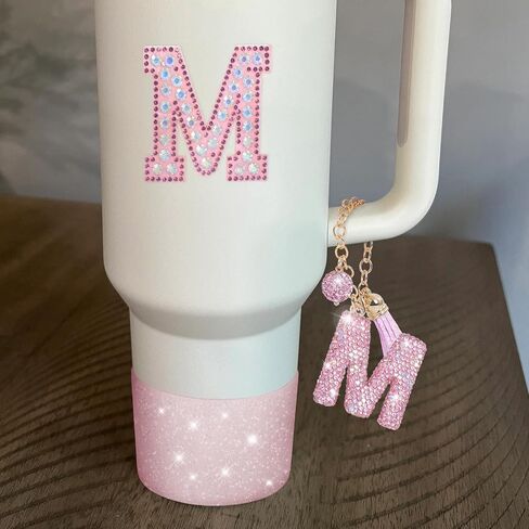 JUNIQUTE Pink Diamond Letter Charms Accessories For Handle Set,Bottom Protector for 40oz 30oz Stanley Cup Diamond Crown Straw Cover & Diamond Sticker (M) in Saudi Arabia