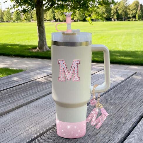 JUNIQUTE Pink Diamond Letter Charms Accessories For Handle Set,Bottom Protector for 40oz 30oz Stanley Cup Diamond Crown Straw Cover & Diamond Sticker (M) in Saudi Arabia