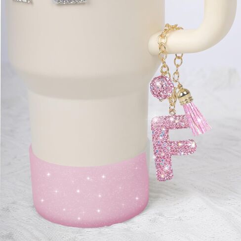 JUNIQUTE Pink Diamond Letter Charms Accessories For Handle Set,Bottom Protector for 40oz 30oz Stanley Cup Diamond Crown Straw Cover & Diamond Sticker (M) in Saudi Arabia