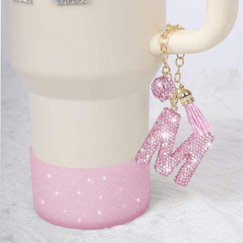 JUNIQUTE Pink Diamond Letter Charms Accessories For Handle Set,Bottom Protector for 40oz 30oz Stanley Cup Diamond Crown Straw Cover & Diamond Sticker (M) in Saudi Arabia