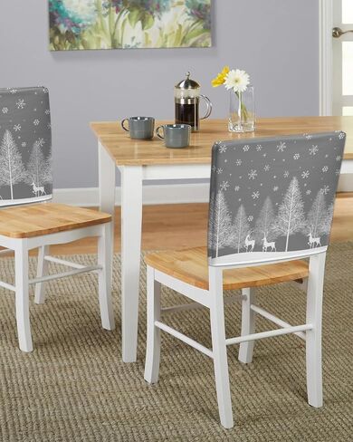 Grey Christmas Tree Chair Covers Set of 4 for Dining Room, Gray Xmas Elk Winter Snowflake Chair Back Cover Removable Kitchen Chair Slipcovers Seat Protector for Party Banquet Christmas Decorations in Saudi Arabia