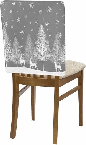 Grey Christmas Tree Chair Covers Set of 4 for Dining Room, Gray Xmas Elk Winter Snowflake Chair Back Cover Removable Kitchen Chair Slipcovers Seat Protector for Party Banquet Christmas Decorations in Saudi Arabia