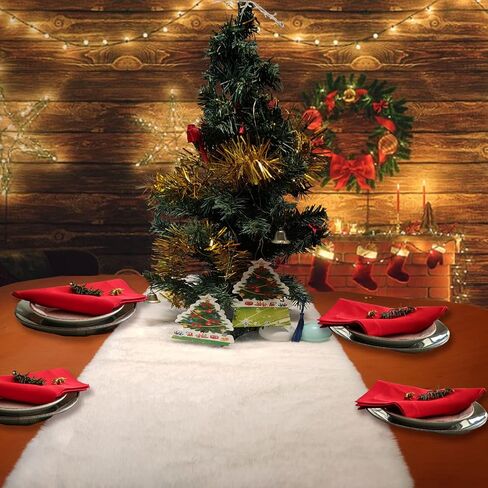 Table Runner, White Faux Fur Christmas Dinning Table Decoration for Winter Home Holiday Party, Dresser, Birthday, Xmas, Thanksgiving, Wedding Table Decor Runners (11.8x47.2 inch) in Kuwait