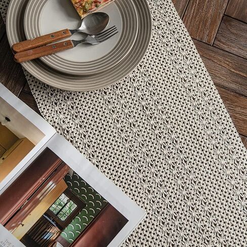 مفرش طاولة بوهو مع شرابات مقاس 11.8 × 70 بوصة (180 × 30 سم) مفرش طاولة كريمي لديكور منزل المزرعة ومفرش طاولة لتناول الطعام البوهيمي وديكور غرفة النوم ودش الزفاف الريفي من بابل مينت in Saudi Arabia