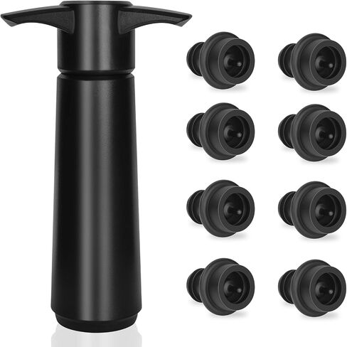 Philorn Wine Saver Pump with 8 Vacuum Stoppers, Wine Stopper, Wine Preserver, Wine Pump and Wine Vacuum Stopper, Reusable Bottle Sealer Keeps Wine Fresh for Kitchen Office Home Party, Black in Kuwait