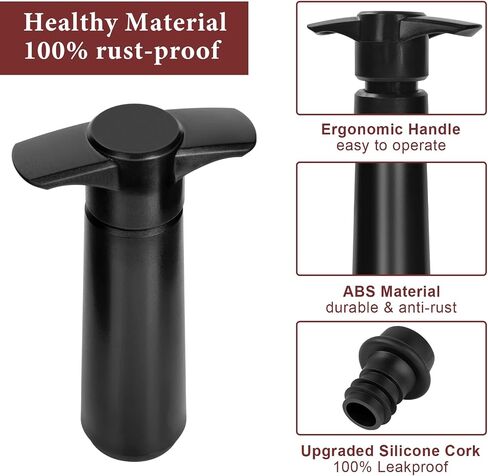 Philorn Wine Saver Pump with 8 Vacuum Stoppers, Wine Stopper, Wine Preserver, Wine Pump and Wine Vacuum Stopper, Reusable Bottle Sealer Keeps Wine Fresh for Kitchen Office Home Party, Black in Kuwait