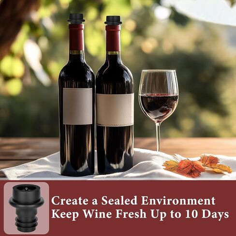 Philorn Wine Saver Pump with 8 Vacuum Stoppers, Wine Stopper, Wine Preserver, Wine Pump and Wine Vacuum Stopper, Reusable Bottle Sealer Keeps Wine Fresh for Kitchen Office Home Party, Black in Kuwait