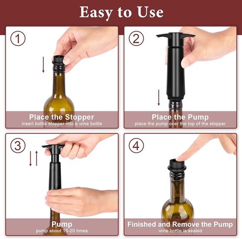 Philorn Wine Saver Pump with 8 Vacuum Stoppers, Wine Stopper, Wine Preserver, Wine Pump and Wine Vacuum Stopper, Reusable Bottle Sealer Keeps Wine Fresh for Kitchen Office Home Party, Black in Kuwait