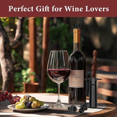 Philorn Wine Saver Pump with 8 Vacuum Stoppers, Wine Stopper, Wine Preserver, Wine Pump and Wine Vacuum Stopper, Reusable Bottle Sealer Keeps Wine Fresh for Kitchen Office Home Party, Black in Kuwait