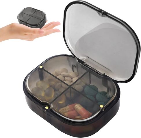 Daily Pill Organizer, 4 Compartments Portable Pill Box with Moisture-Proof Design, Cute Medicine Organizer to Hold Vitamin, Fish Oil, Supplements and Medication in Saudi Arabia