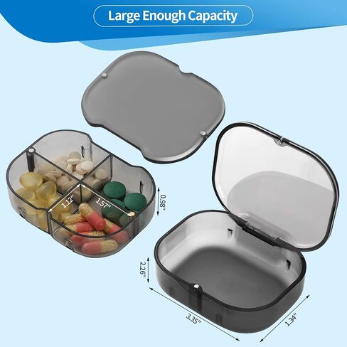 Daily Pill Organizer, 4 Compartments Portable Pill Box with Moisture-Proof Design, Cute Medicine Organizer to Hold Vitamin, Fish Oil, Supplements and Medication in Saudi Arabia