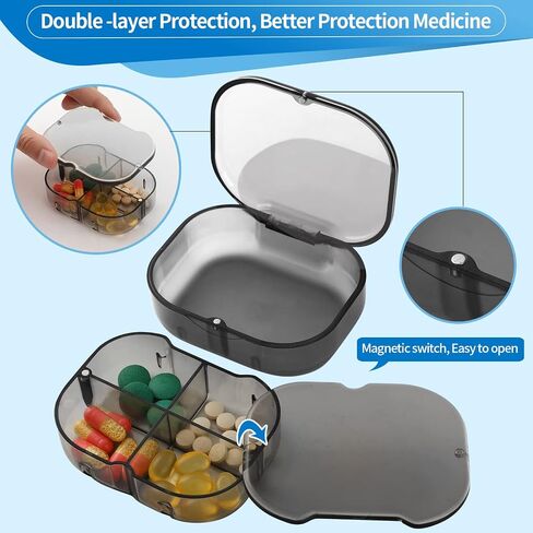 Daily Pill Organizer, 4 Compartments Portable Pill Box with Moisture-Proof Design, Cute Medicine Organizer to Hold Vitamin, Fish Oil, Supplements and Medication in Saudi Arabia