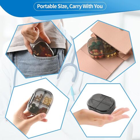 Daily Pill Organizer, 4 Compartments Portable Pill Box with Moisture-Proof Design, Cute Medicine Organizer to Hold Vitamin, Fish Oil, Supplements and Medication in Saudi Arabia