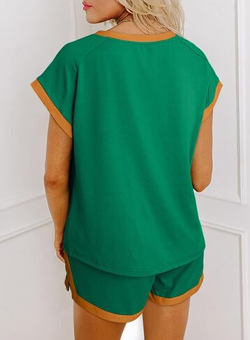 Dokotoo Women's 2 Piece Outfits Casual Colorblock Short Sleeve Pullover Tops and Drawstring Shorts Pants Lounge Sets in Saudi Arabia
