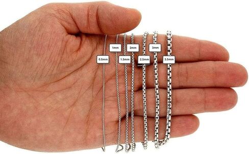 Genuine 925 Sterling Silver Round Box Chain Necklace for Men & Women Strong, Safe and Beautiful Rolo Link Chains 1.0MM - 3.0MM, 16-36 Inch (with Gift Box) in Saudi Arabia