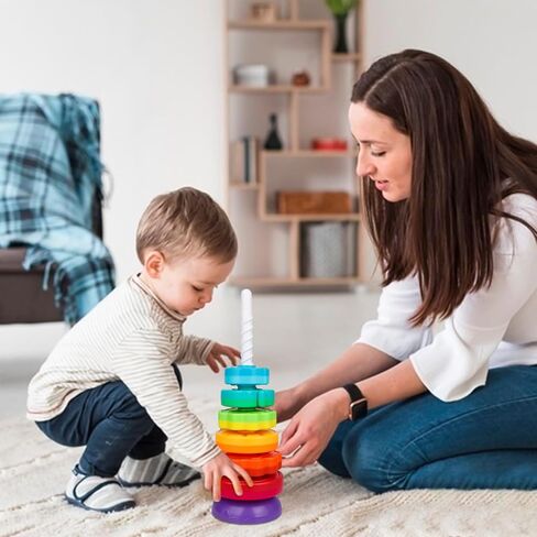 لعبة التراص الدوارة التعليمية المطورة، لعبة حلقات التراص للأطفال، ألعاب تعليمية للأطفال الصغار من مونتيسوري لعمر 1+ سنة، ألعاب حسية للأطفال، هدية للأطفال البنات والأولاد بعمر 12 شهرًا فما فوق in Kuwait