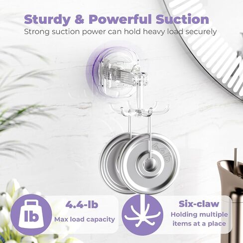 Swivel Hook with Suction Cup, 6 Claws 360° Rotation, No Drilling Reusable Shower Hook for Bathroom, Wall Ceiling Mounted Bathroom Towel Hook Kitchen Living Room Stylish Clear in Saudi Arabia