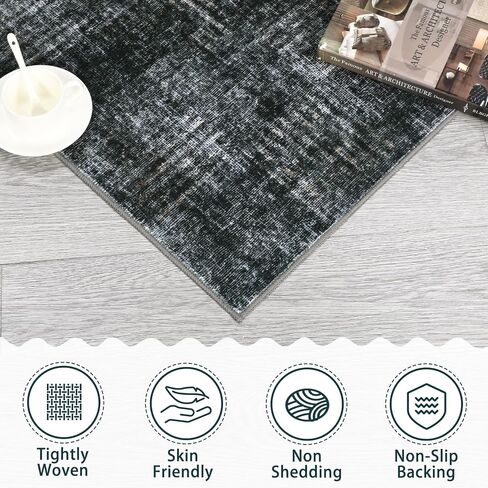 8x10 Area Rug Machine Washable Rug for Living Room Plaid Checkered Indoor Accent Rug Stain Resistant Non-Slip Modern Abstract Aesthetic Floor Cover Carpet for Home Decor, Dark Grey in Saudi Arabia