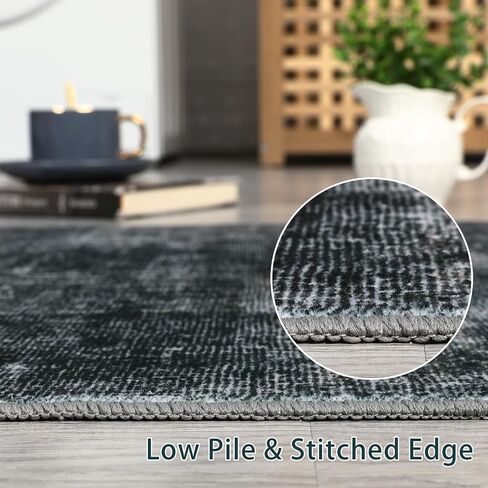 8x10 Area Rug Machine Washable Rug for Living Room Plaid Checkered Indoor Accent Rug Stain Resistant Non-Slip Modern Abstract Aesthetic Floor Cover Carpet for Home Decor, Dark Grey in Saudi Arabia