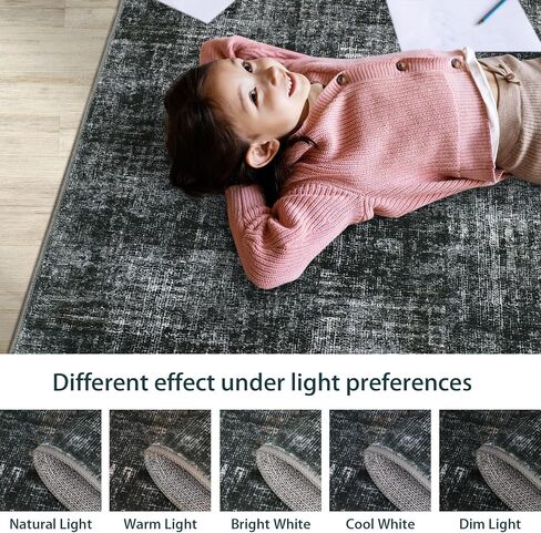 8x10 Area Rug Machine Washable Rug for Living Room Plaid Checkered Indoor Accent Rug Stain Resistant Non-Slip Modern Abstract Aesthetic Floor Cover Carpet for Home Decor, Dark Grey in Saudi Arabia