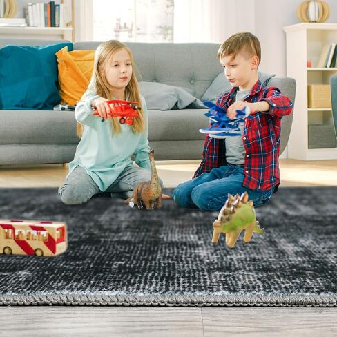 8x10 Area Rug Machine Washable Rug for Living Room Plaid Checkered Indoor Accent Rug Stain Resistant Non-Slip Modern Abstract Aesthetic Floor Cover Carpet for Home Decor, Dark Grey in Saudi Arabia