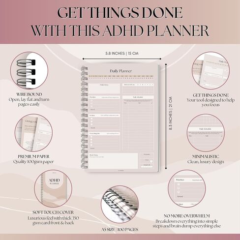 ADHD Daily Planner for Neurodivergent Adults - Productivity Daily Planner & Task Management to Stay Organized and Focused - A5 Pastel Rainbow in Kuwait