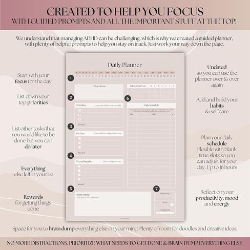 ADHD Daily Planner for Neurodivergent Adults - Productivity Daily Planner & Task Management to Stay Organized and Focused - A5 Pastel Rainbow in Kuwait