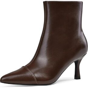 Elisabet Tang Ankle Boots Booties for Women Pointed Toe 3 Inches Heel Dress Comfy Leather with Side Zipper Mide Calf Dat Work Formal Winter Fall