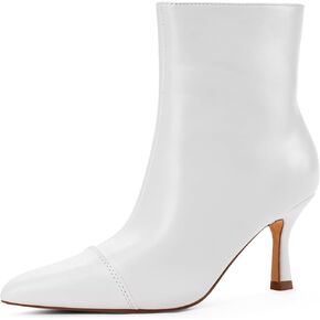 Elisabet Tang Ankle Boots Booties for Women Pointed Toe 3 Inches Heel Dress Comfy Leather with Side Zipper Mide Calf Dat Work Formal Winter Fall