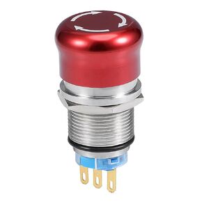 uxcell 19mm Mounting Hole Metal Latching Emergency Stop Push Button Switch NO NC Red