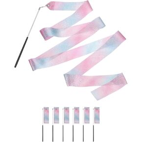 uxcell Sparkling Dance Ribbon Flash Gymnastics Ribbon Streamers Shining Silk Dance Ribbon Wand for Dance Streamers