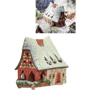 Ceramic Houses Collection - Collectible Handmade Miniature of Fachwerkhaus Old Smithy in Rothenburg, Germany, Winter Edition - Tea Light Candle Holder A232AR