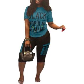 2 Piece Outfits for Women Summer Personality Letter Printed t-Shirt and Shorts Sportswear Set