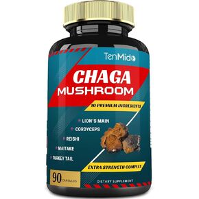 Chaga Mushroom Extract Capsules equivalent to 5050mg & Lions Mane, Cordyceps and More | Digestive Health, Anti-Aging, Immune Support | Energy Boost, Rich in Antioxidants & Nutrients, 3 Months Supply