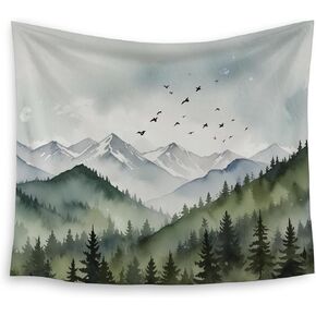 HUGANE Forest Mountain Tapestry, Misty Mountain Tree Landscape Tapestry Wall Hanging, Watercolor Nature Scenery Wall Blanket Backdrop Decor for Home Bedroom Living Room Dorm Office, 50x60 Inch