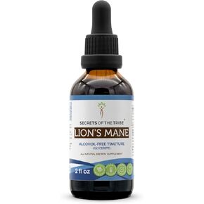 Secrets of the Tribe Lion's Mane Tincture Alcohol-Free Extract, Lion's Mane (Hericium erinaceus) Dried Mushroom (4 fl oz)