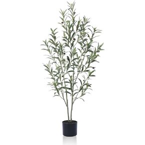 Olive Tree Artificial Indoor, 7 Ft Tall Lifelike Faux Olive Tree with Black Cement Pot – Realistic Fake Floor Plant for Home and Office Decor, Set of 1