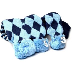 PLUSKER Golf Head Covers Navy Blue for Driver and Fairway Woods Club with Long Neck Pom Pom Sock Knitted Proector 3Pcs/Set Golf Headcovers for Male/Female Golfers