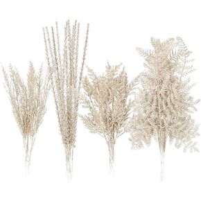 Sea Team 36-Pack Artificial Glitter Pine Twigs, Spruce Stem Ornaments, Decorative Fern Sticks, Picks, Branches for Christmas Tree, Wreath, Vase Fillers for Centerpieces, Home Décor, Champagne