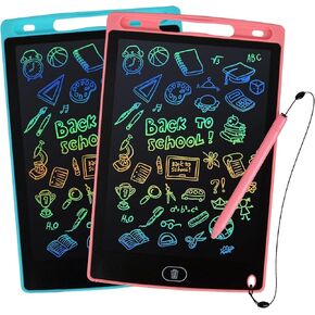 LCD Writing Tablet, 2 Packs Drawing Pads for Kids 3 4 5 6 Years Old 12 Inch Colorful Lines Doodle Scribble Boards Educational Toys for Boys Girls Road Trip EssentialsTravel Game Toys,Pink+Blue